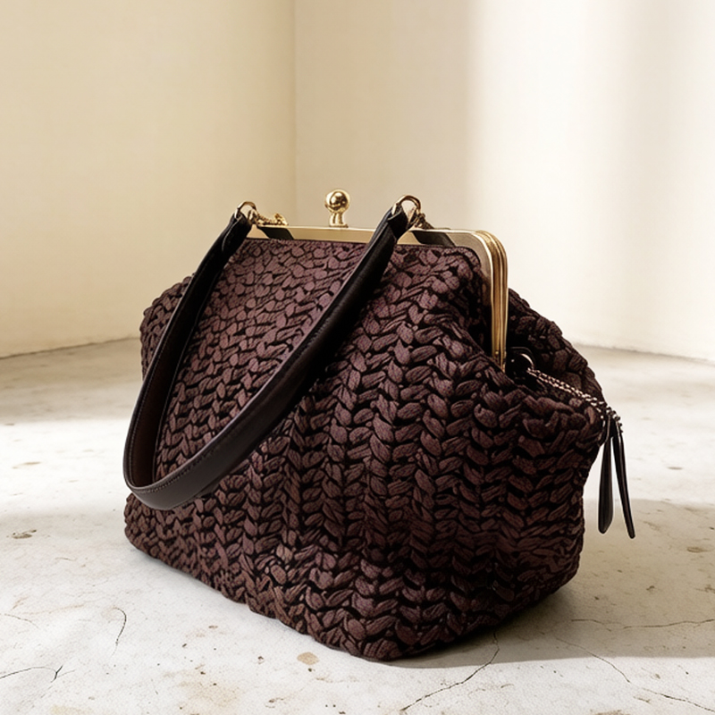 Women Bags On Sale - 手織りキスロックフレームショルダーラフィアビーチバッグ女性用高級デザイナーハンドバッグと財布2026新作ウィートグラスアンダーアーム