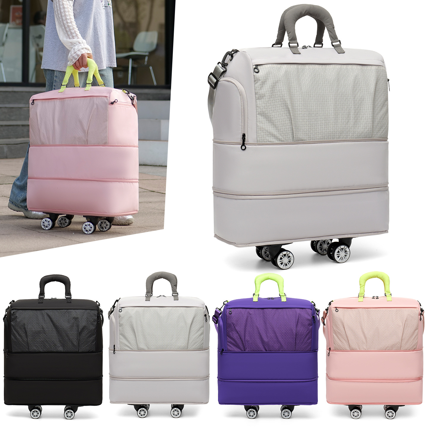 Women'S Kipling Bags - ユニセックス旅行用大容量ローラーラゲッジ、ユニバーサルホイール付き、コンパクト折りたたみ収納バッグ、短期旅行用、軽量設計