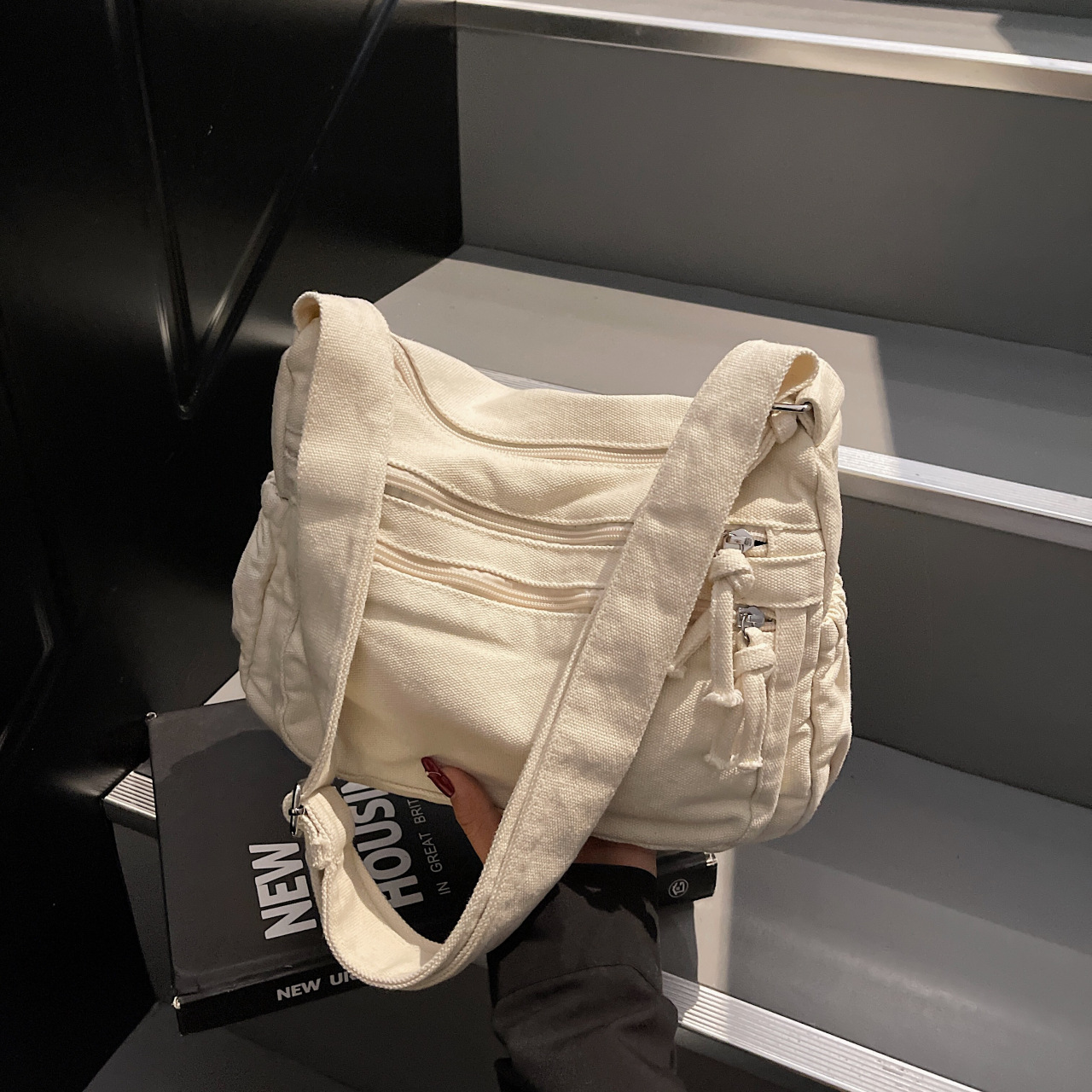 Women'S Kipling Bags - 新しいファッショナブルなシンプルなキャンバスバッグ韓国版多層レジャー多用途旅行通勤バッグ西洋スタイルのクロスボディバッグ
