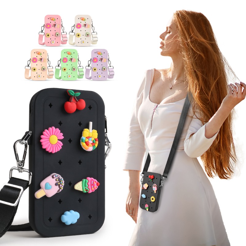 Phone Bag Crossbody - 多機能ポータブルシリコンクロスボディバッグ防水ジッパー旅行用電話バッグソリッドカラーカラー収納オーガナイザー電話用