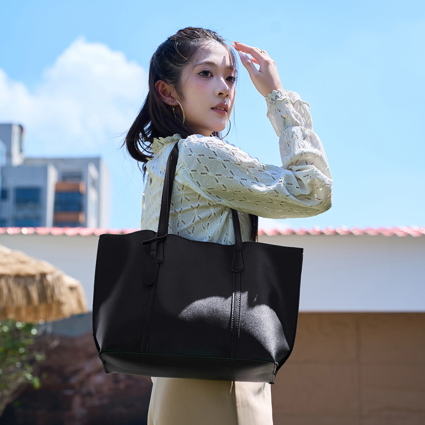 Women Bags Medium Size - 女性用シンプルカジュアルトートバッグ、大容量通勤バッグ、韓国風多用途ショルダーバケットショッピングバッグ