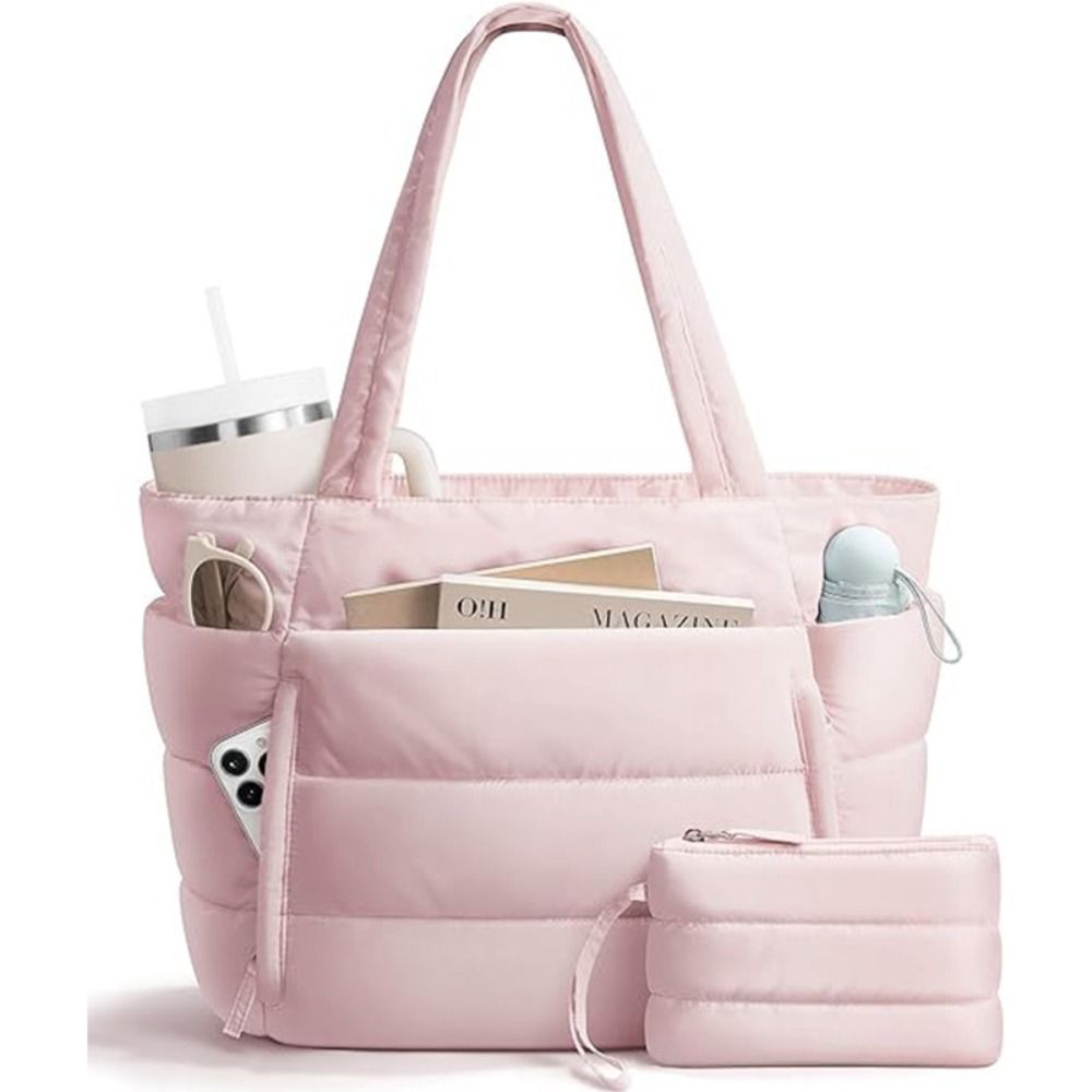 Women Bags Medium Size - 大容量パファートートバッグ 女性用 多ポケット コインケース付き 通勤バッグ 軽量