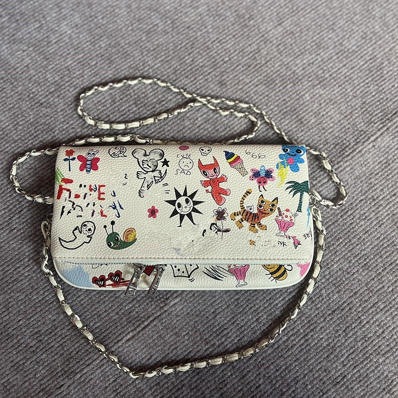 Women'S Kipling Bags - 新しいグラフィティイラストプリントクラシックファッション多用途チェーンフリップバックショルダーレディースバッグ ita バッグ bolsos mujer сумка