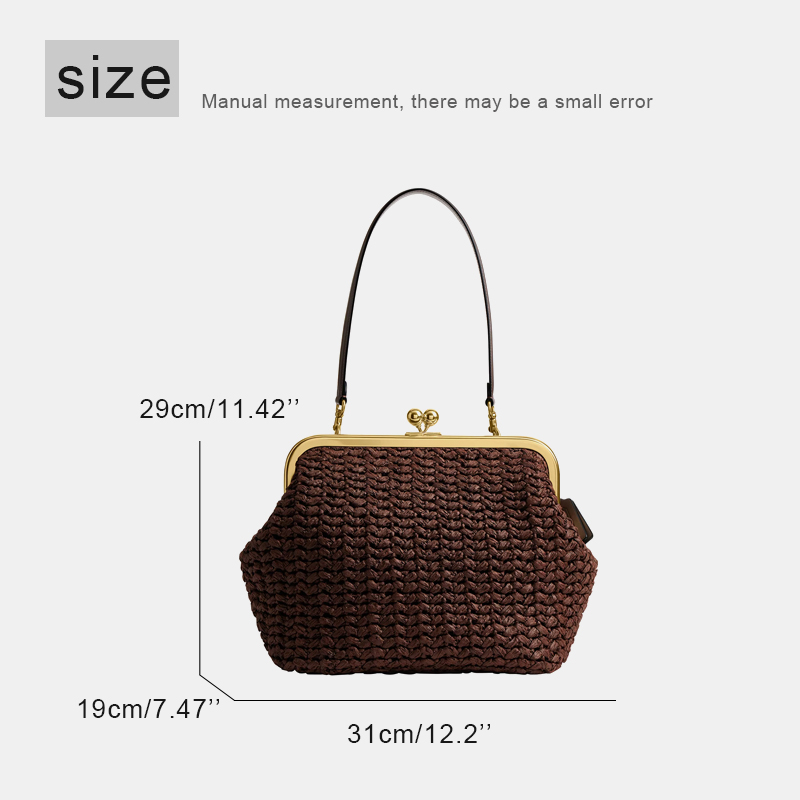 手織りキスロックフレームショルダーラフィアビーチバッグ女性用 - Women Bags On Sale のレビューと価格