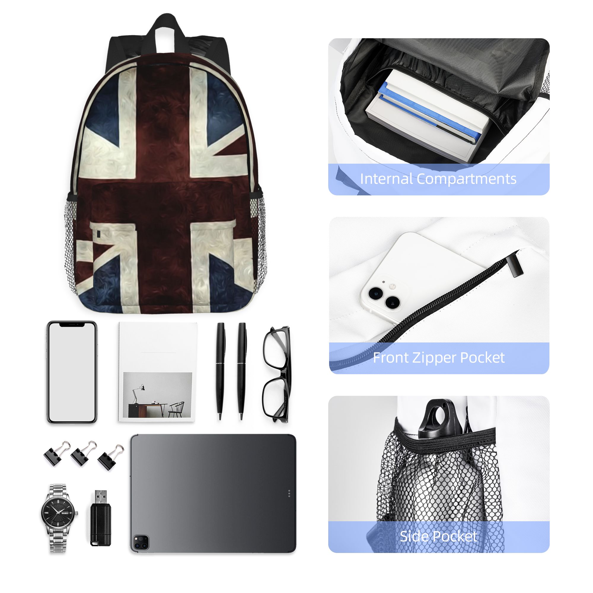 英国のユニオンジャック旗バックパックホットセールデイパック大 - Women Bags Uk Sale のレビューと価格