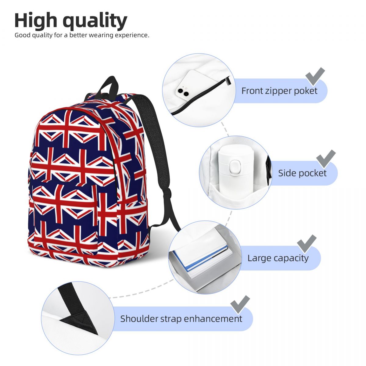 英国のユニオンジャック旗バックパックホットセールデイパック大 - Women Bags Uk Sale のレビューと価格