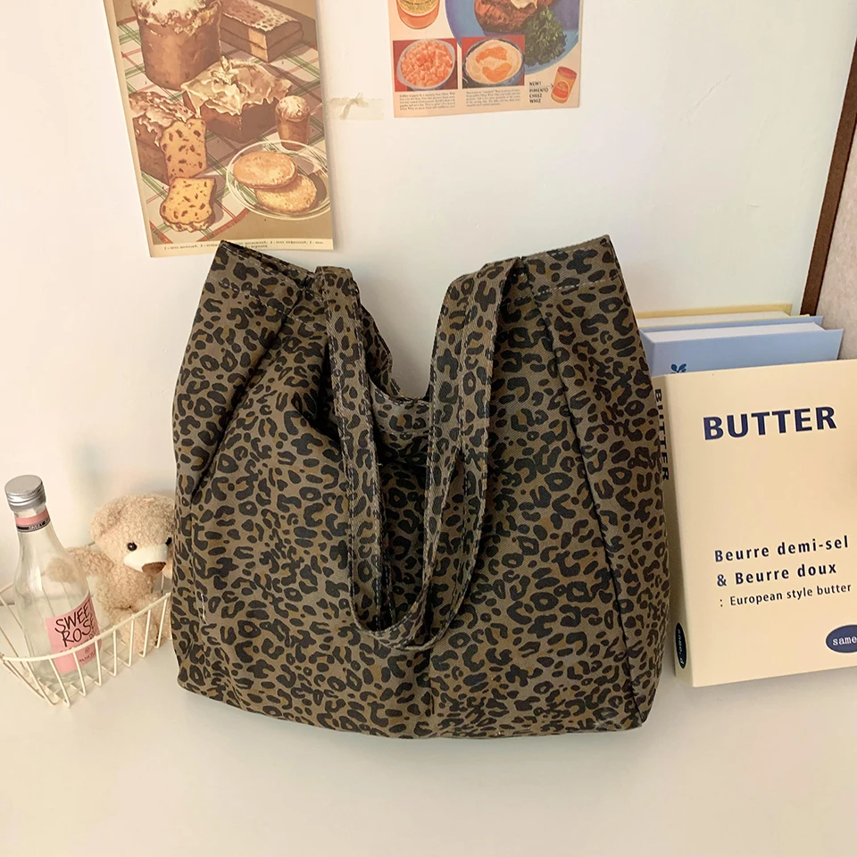 女性用キャンバスハンドバッグ,大容量トートバッグ,ヒョウ柄, - Women Bags On Sale のレビューと価格
