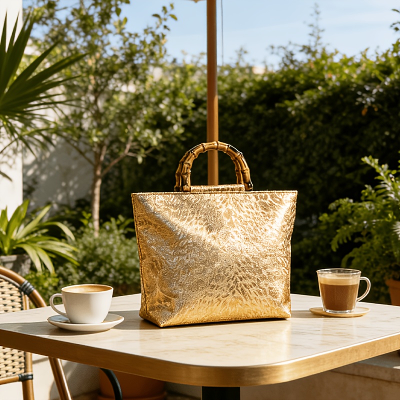 ライトラグジュアリーなメタリックゴールドジャカードリーフ柄ト - Women Bags On Sale のレビューと価格