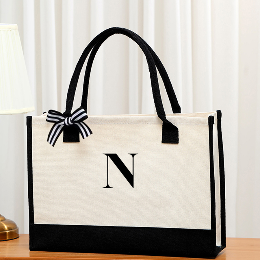 シンプルなキャンバスレタートートバッグ女性のための大容量リボ - Women Bags Medium Size のレビューと価格
