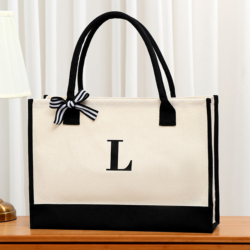 シンプルなキャンバスレタートートバッグ女性のための大容量リボ - Women Bags Medium Size のレビューと価格