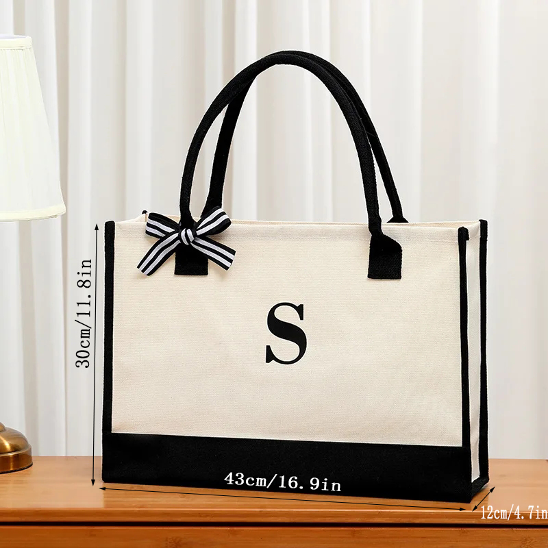 シンプルなキャンバスレタートートバッグ女性のための大容量リボ - Women Bags Medium Size のレビューと価格