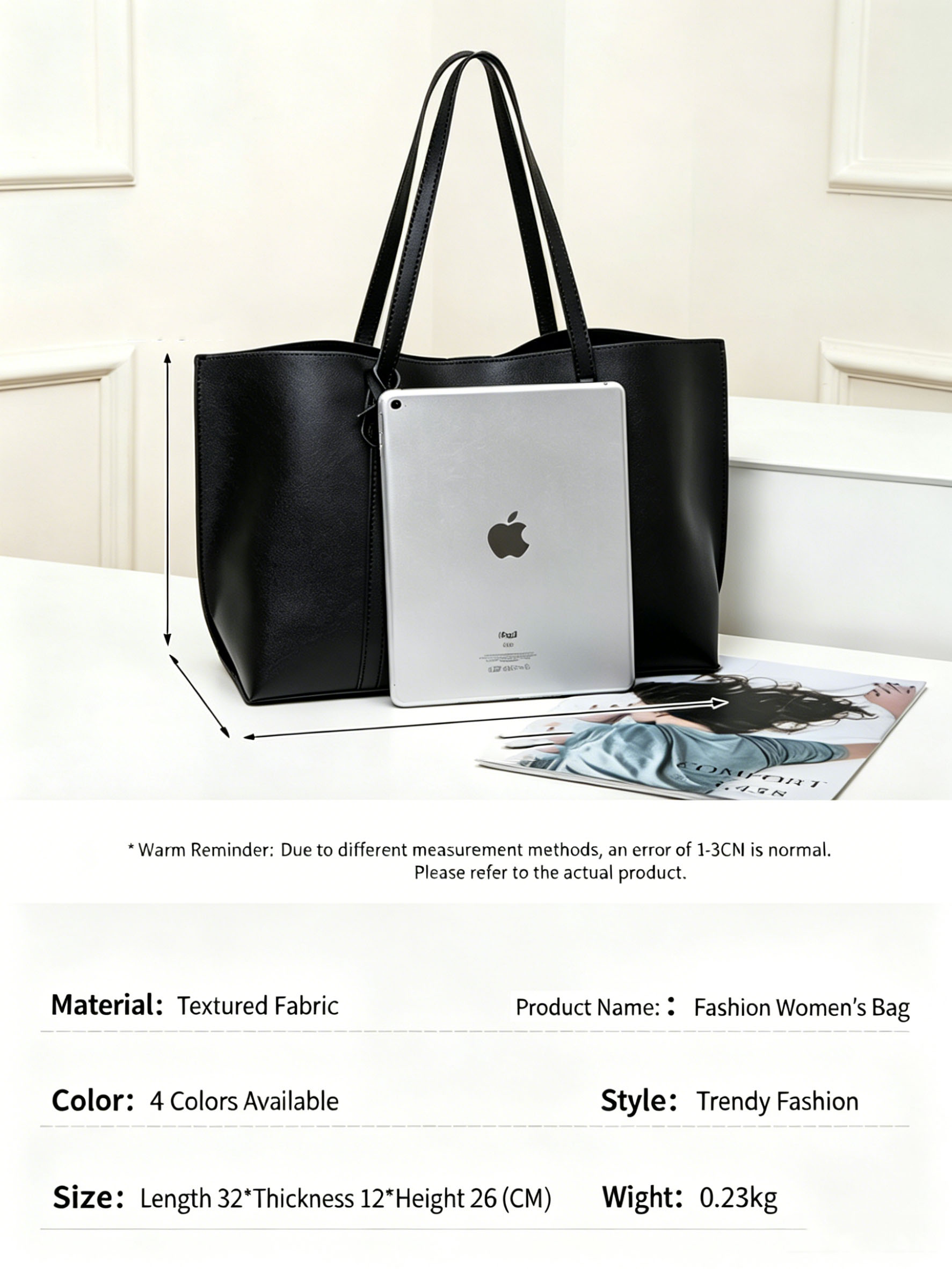 女性用シンプルカジュアルトートバッグ、大容量通勤バッグ、韓国 - Women Bags Medium Size のレビューと価格