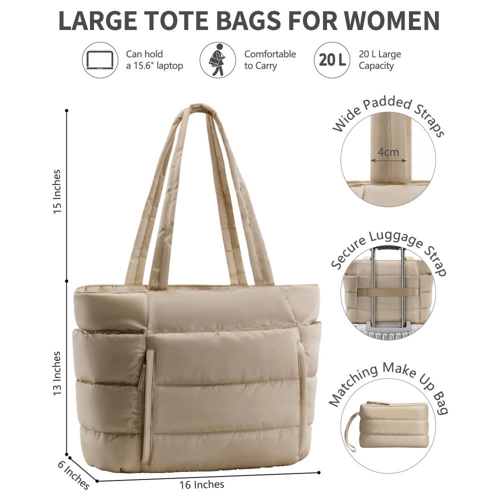 大容量パファートートバッグ 女性用 多ポケット コインケース - Women Bags Medium Size のレビューと価格