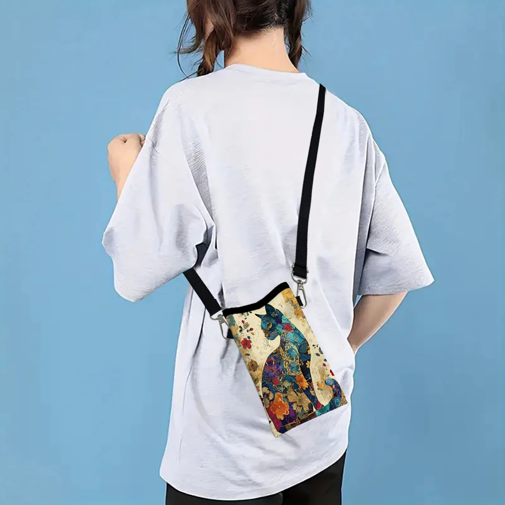 花柄猫柄クロスボディバッグプリント電話財布調節可能なショルダ - Phone Bag Crossbody のレビューと価格