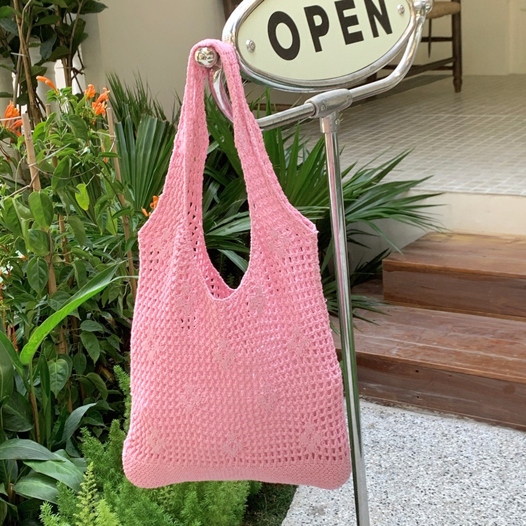 かぎ針編みバッグ手作り中空ニットショルダーバッグ夏のビーチメ - Women Bags Medium Size のレビューと価格
