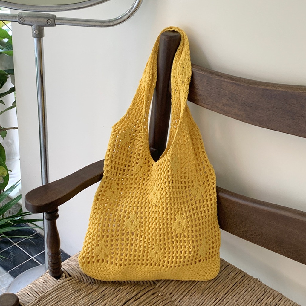 かぎ針編みバッグ手作り中空ニットショルダーバッグ夏のビーチメ - Women Bags Medium Size のレビューと価格