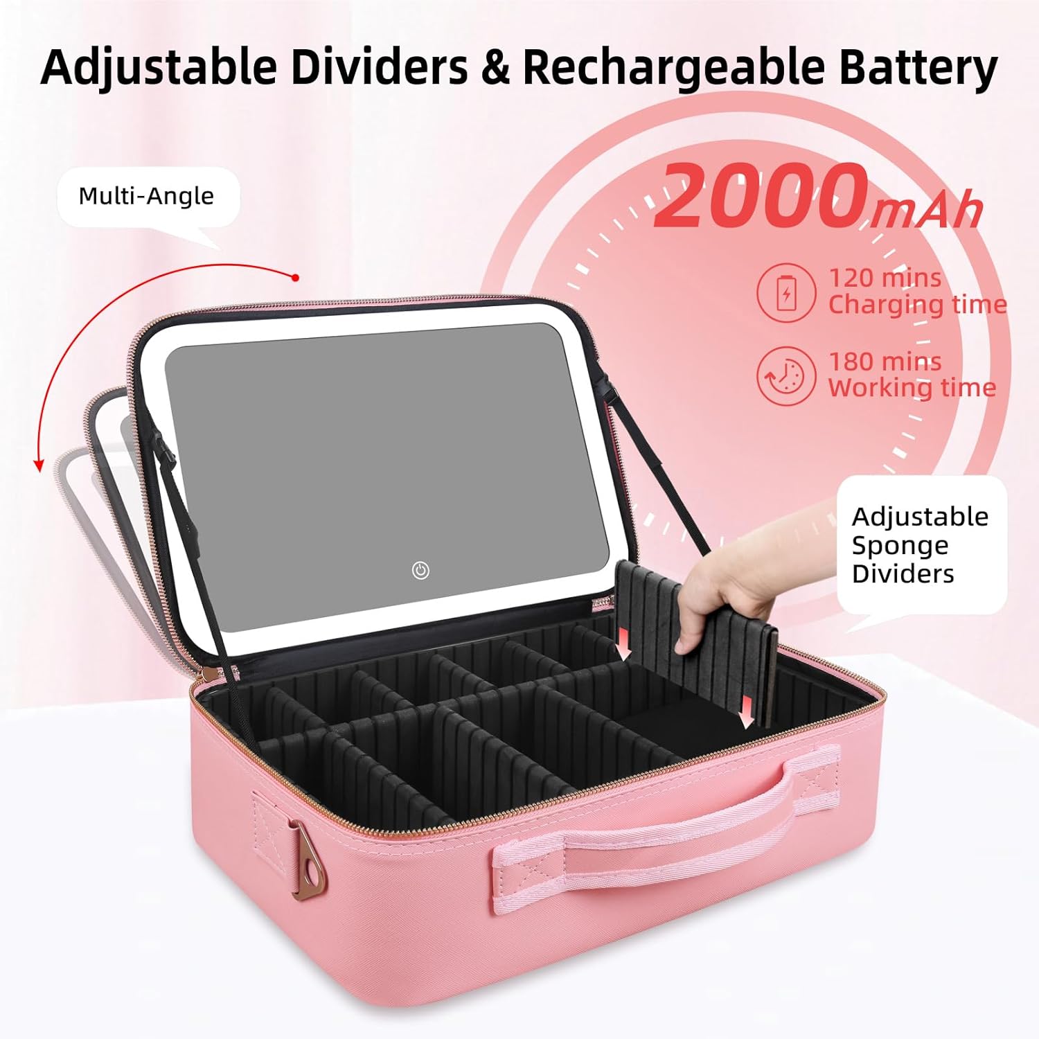 大容量メイクアップバッグ 15インチ×11インチ LEDミラ - Women Bags Medium Size のレビューと価格