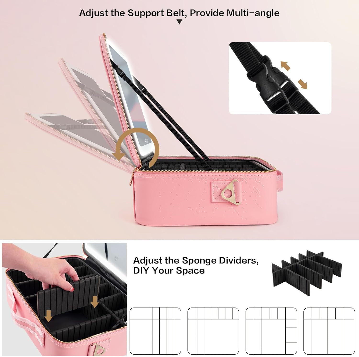 大容量メイクアップバッグ 15インチ×11インチ LEDミラ - Women Bags Medium Size のレビューと価格